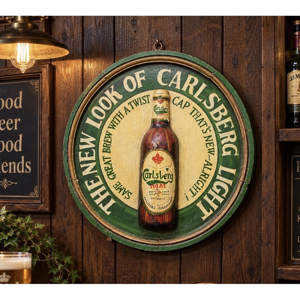 Vintage Carlsberg Carved Beer Sign 16" Wood 3D Relief Pub Bar Breweriana Decor